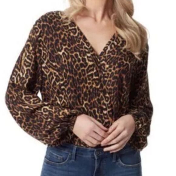 Jessica‎ Simpson Women's Arya Brown Animal Print Wrap Front Bodysuit Size Large - Picture 1 of 11